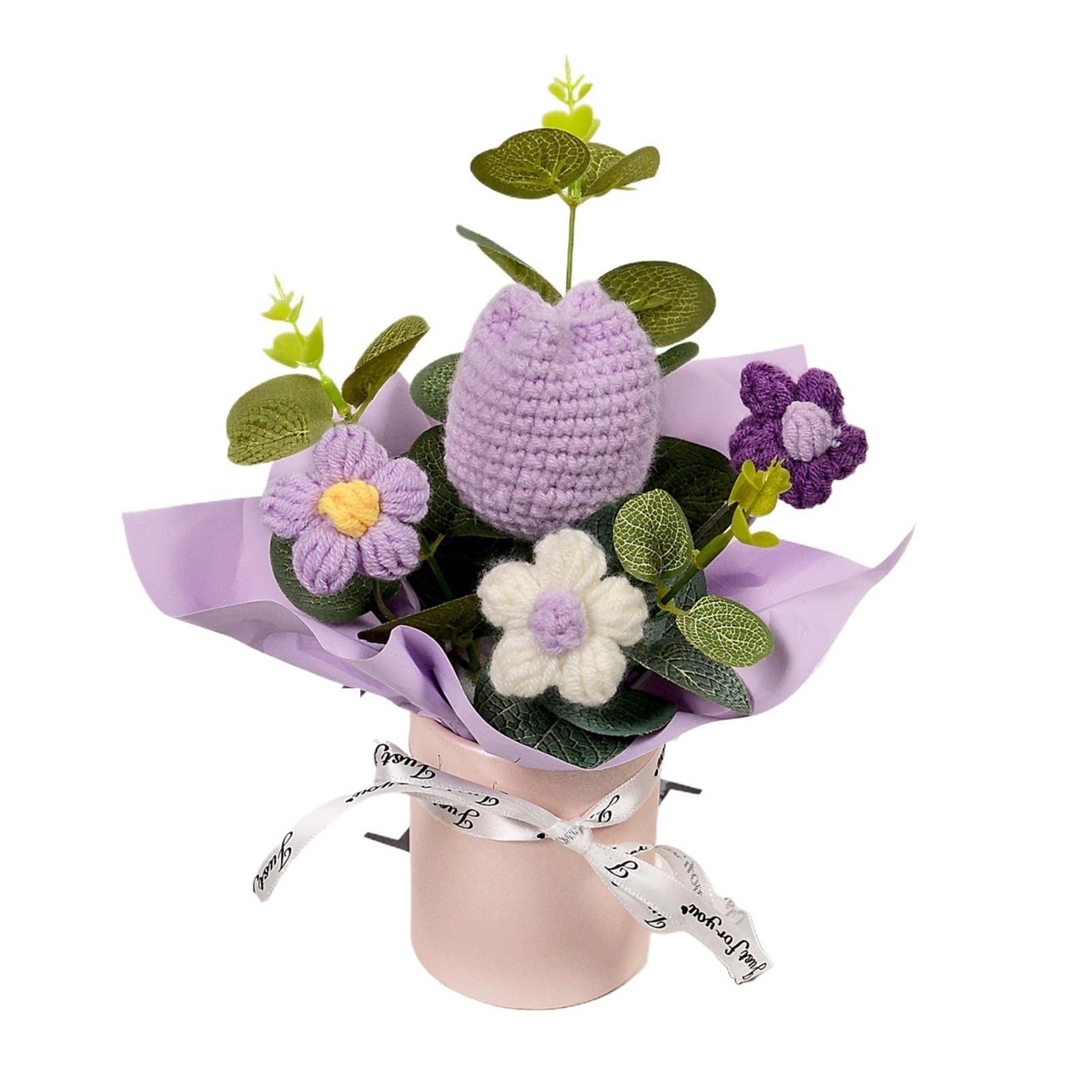 FCfpxwtz Artificial Crochet Flower, Handmade Crochet Tulip Bouquet Multicolor For Graduation Anniversary Home Decor Gift(Purple)