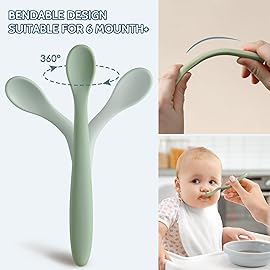 6 Piece Silicone Baby Feeding Spoons, First Stage Infant Soft-Tip Easy on Gums, Training Spoon Self-feeding, Utensils Supplies, Dishwasher & Boil-proof - Blue