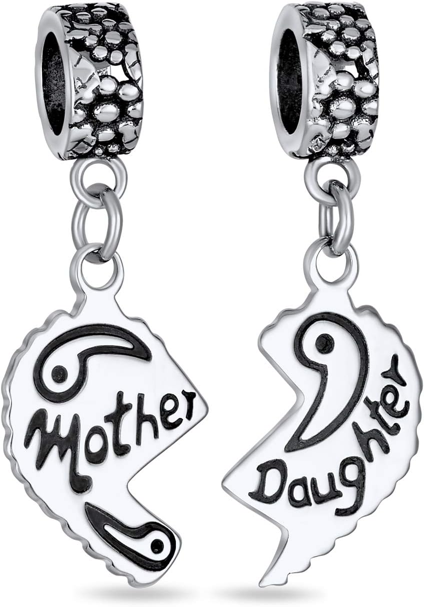Engravable Mom Mother Daughter Puzzle 2 Piece Split Heart Sister Dangle Bead Charm Sterling Silver Fit European Bracelet