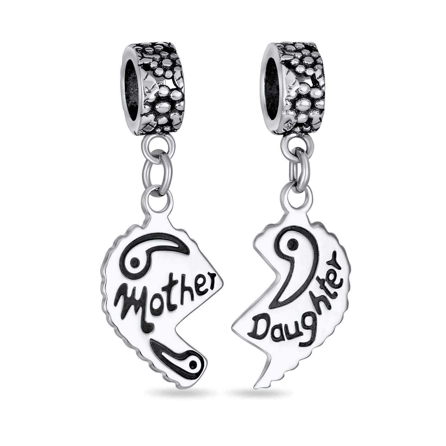 Engravable Mom Mother Daughter Puzzle 2 Piece Split Heart Sister Dangle Bead Charm Sterling Silver Fit European Bracelet