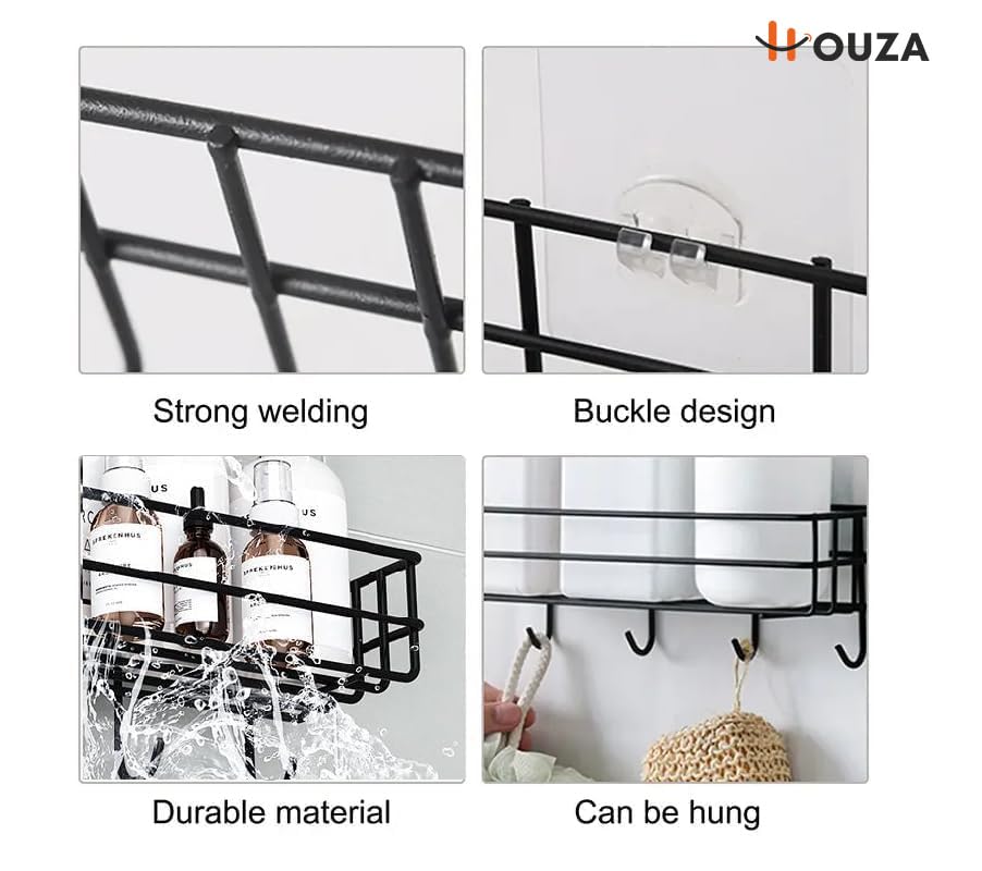 Image of HOUZA Wall-Mounted Bathroom Rack - Self Adhesive Organizer, 𝐍𝐨 𝐃𝐫𝐢𝐥𝐥𝐢𝐧𝐠 𝐍𝐞𝐞𝐝𝐞𝐝 & Space-Saving with Lightweight, Effortless Setup (Pack of 1)