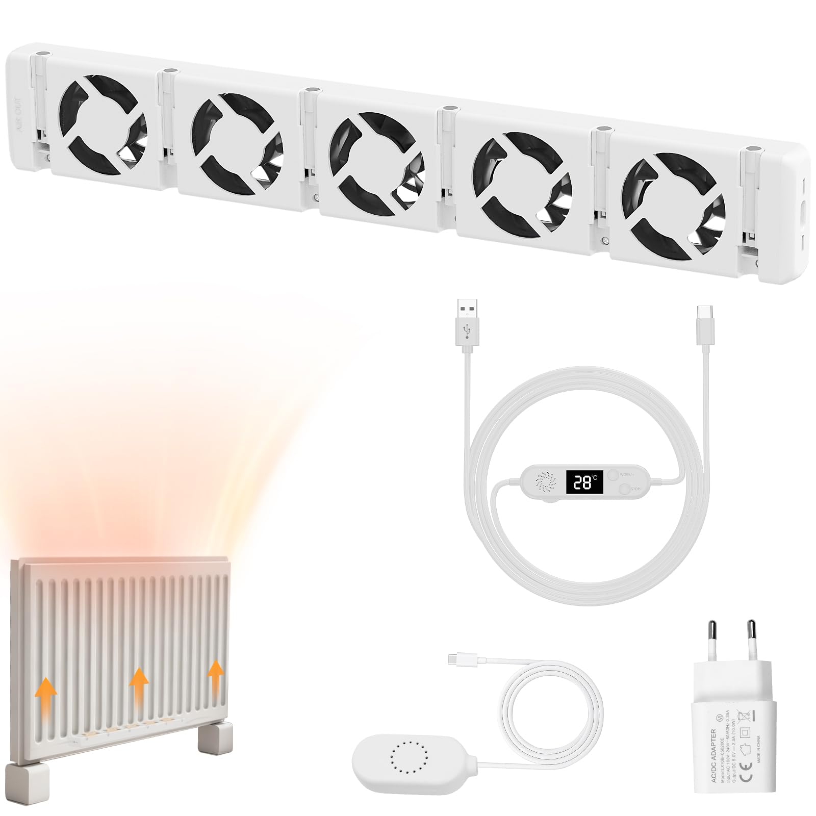 Warmfay Heizkörper Ventilator 5.0 Heizungsventilator, Smart Heizkörperverstärker Einstellbarer Geschwindigkeit mit Thermostaten, Heizungslüfter Lauf Ruhig Sparen von Energie & Heizkosten (Mono Set)