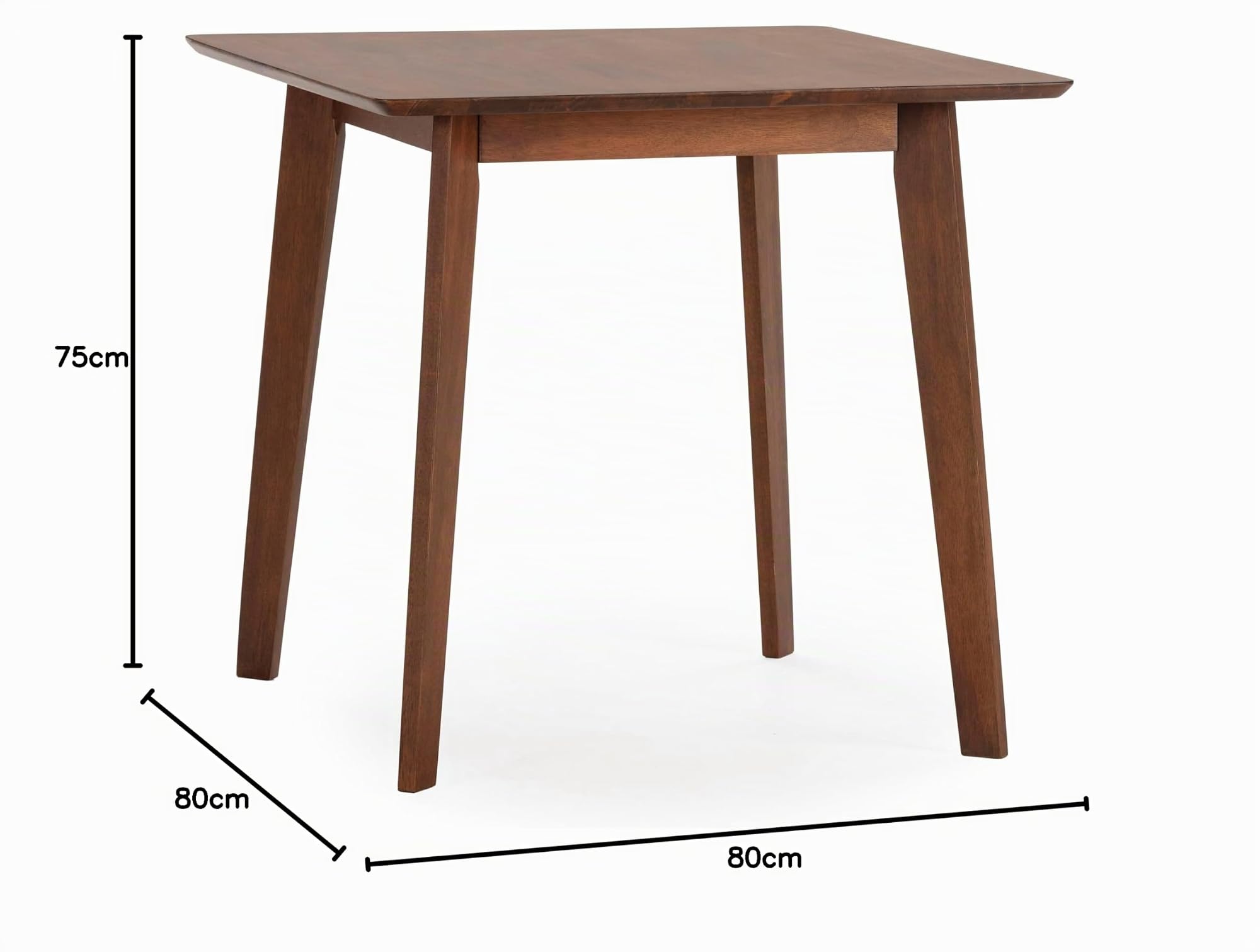 HOMN LIVING Mesa de Comedor Pomago 80x80 cm Color Nogal, Madera Maciza, 80 cm (Ancho) 80 cm (Profundo) 75 cm (Altura)