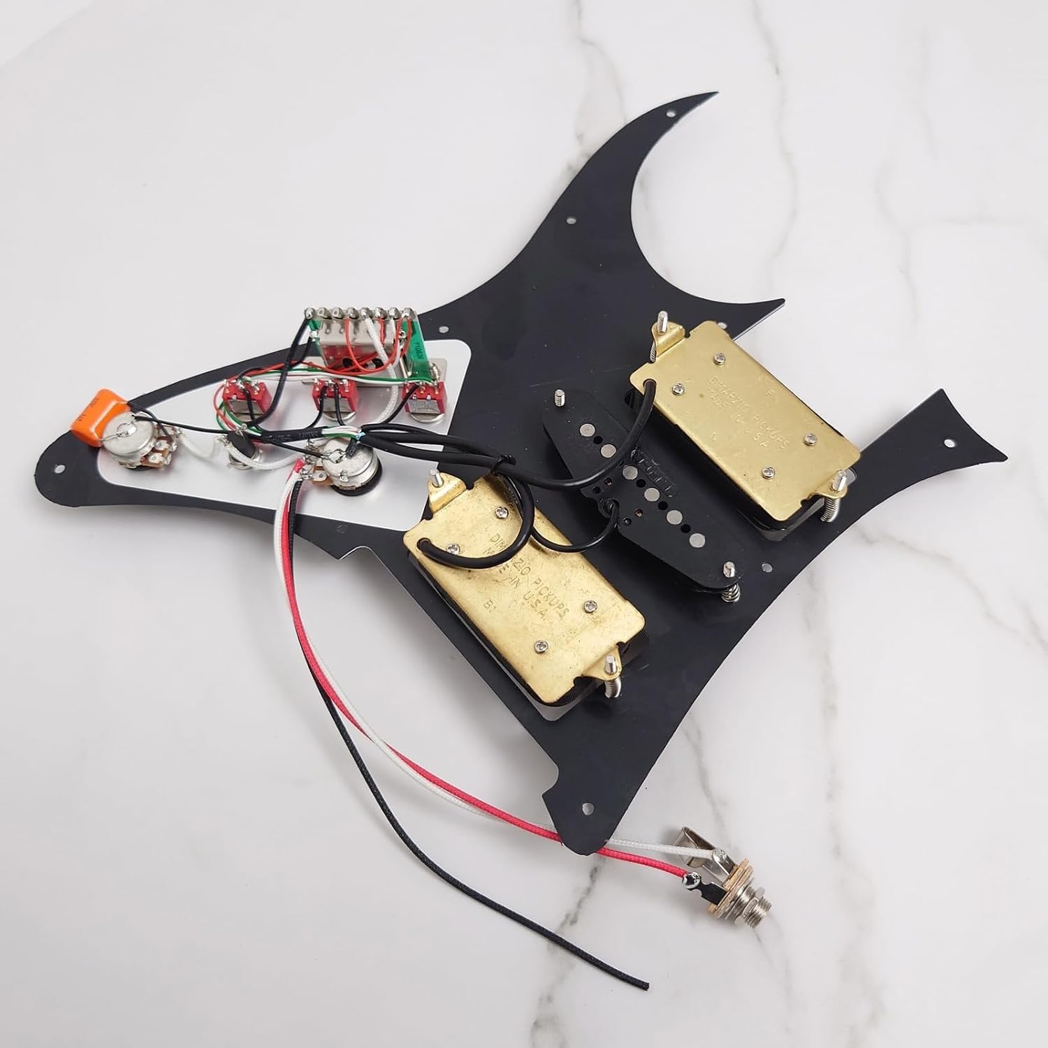HSH Wstępnie okablowany Pickguard Alnico 5 przetworniki z pojedynczą cewką/Humbucker, rozdzielanie cewki, ulepszony przełącznik osłona kostki do gitary elektrycznej Ibanez RG