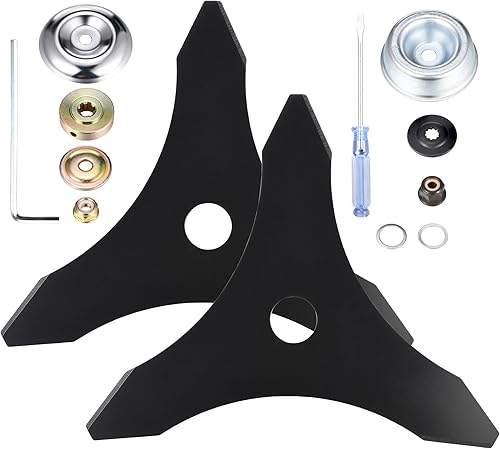 Cuchilla de repuesto de acero al carbono de 10 x 3 dientes, cuchillas de repuesto para cortacésped con 2 kits de adaptadores diferentes, compatible