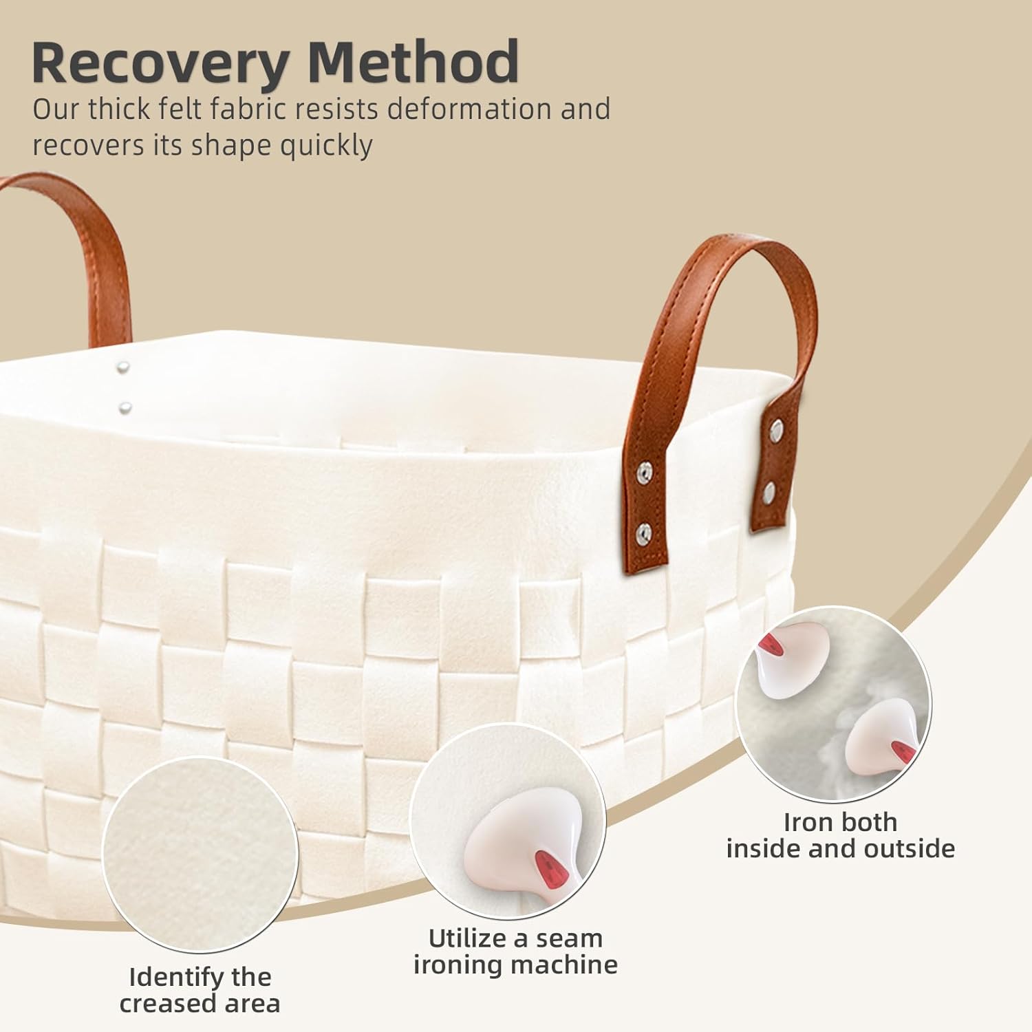 BOLDMONEKY Blankets Basket 15 " x13 " x11 " 2 Pack, Large Rectangular Laundry Hamper with Leather Handle, Soft Dog Toy Basket for Storage-Beige