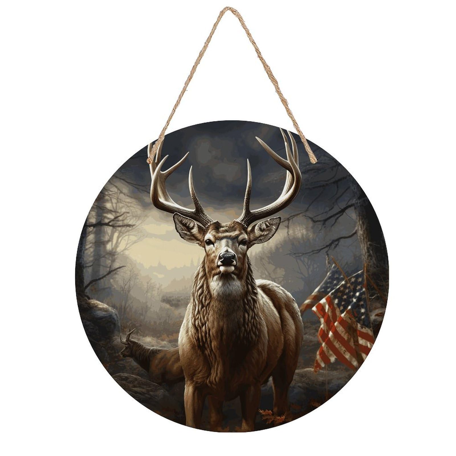 FekiLoot Deer Hunting Season Wall Art Decor Round Wood Hanging Sign Decoration Wooden Circle Door Sign Round Hanging Decorative Wood Plaque Door Hanger for Home Outdoor Indoor Decoration