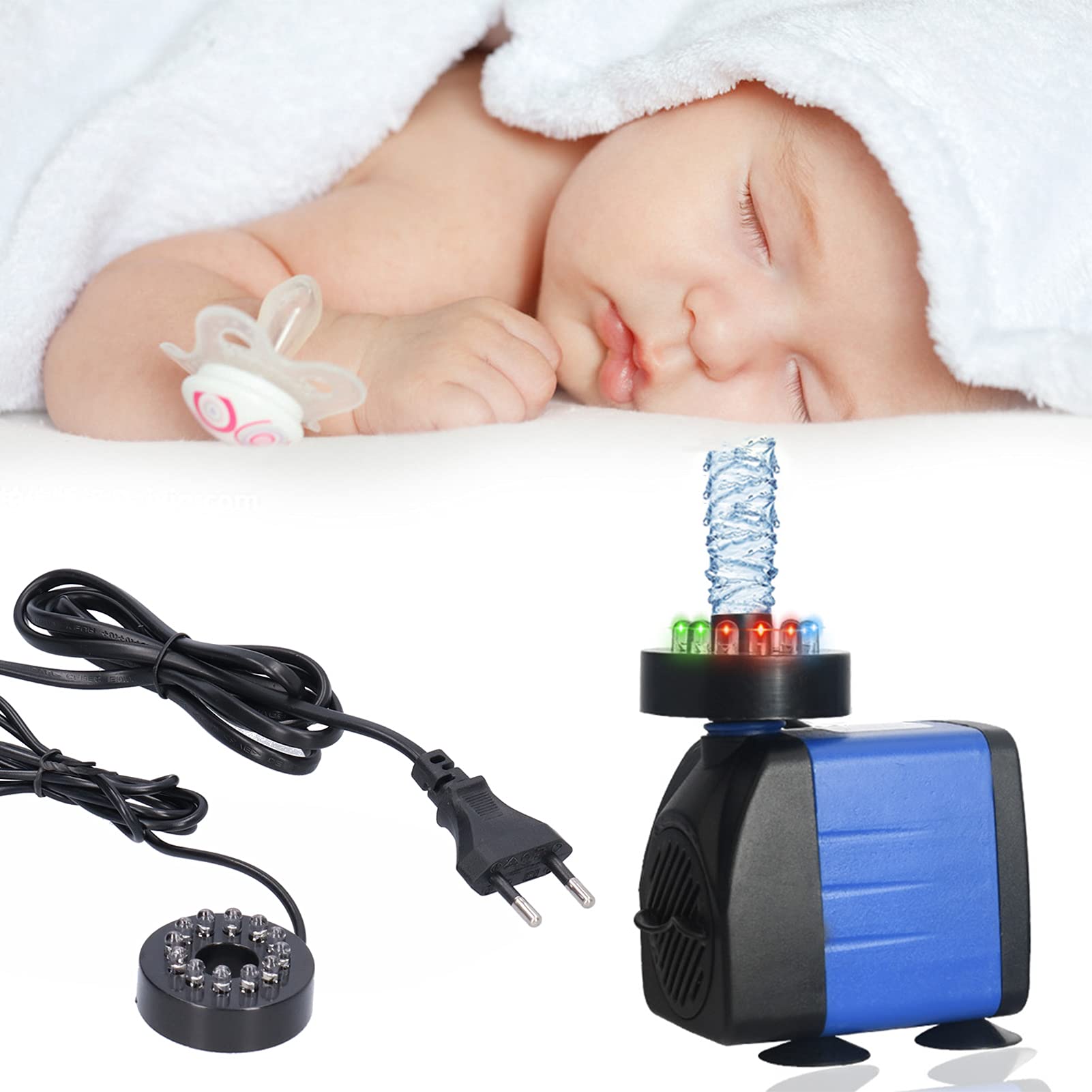Mini Bomba De Agua Para Acuario, Bomba De Fuente Sumergible 3 En 1, Bomba De Tanque De Agua Para Peces Con Luz LED De 7 Colores, Enchufe Europeo De 220V