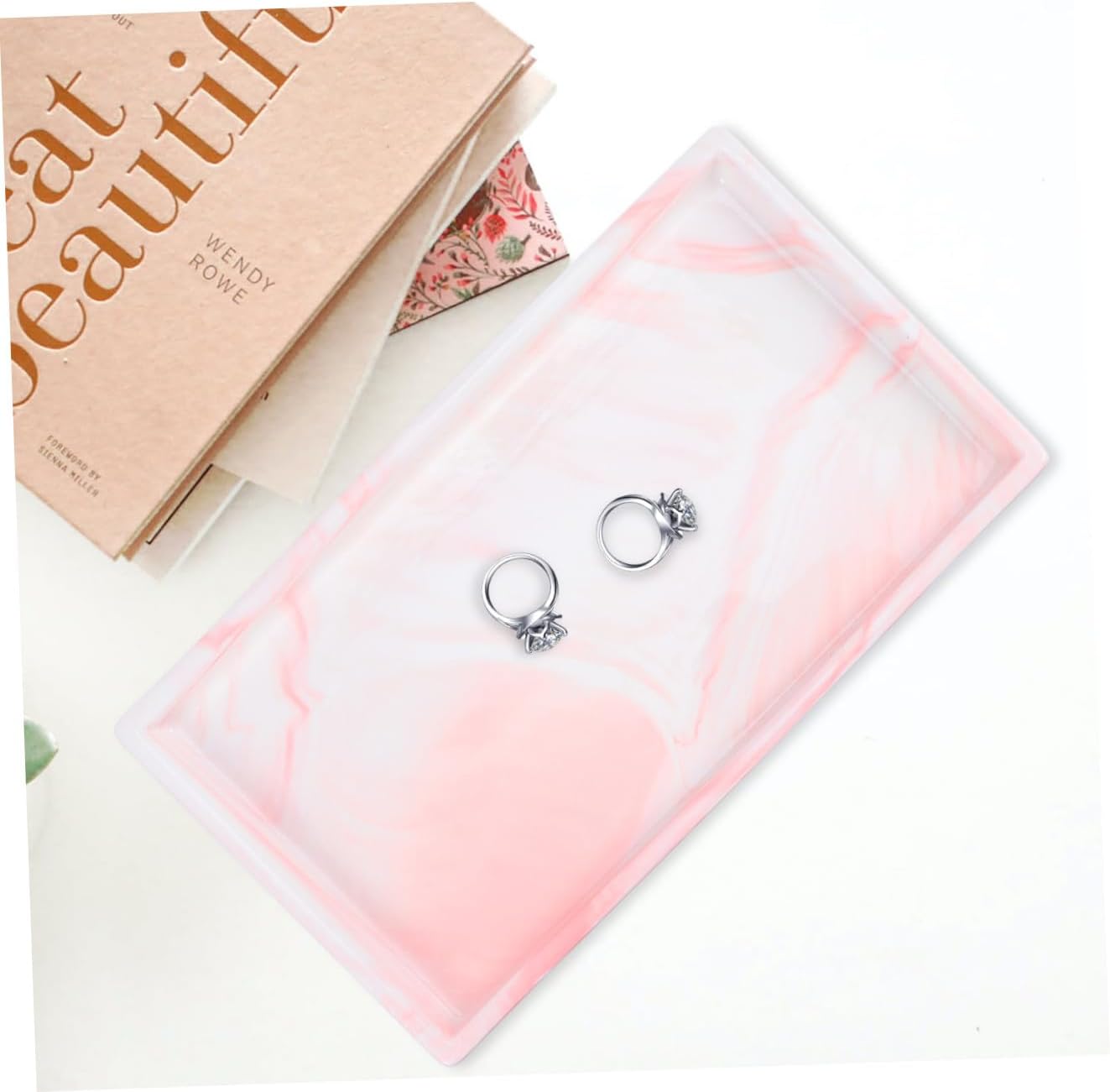 Cabilock 1pc Ceramic Serving Tray Marble Pattern Elegant Tabletop Storage for Jewelry and Home Nordic Style Versatile Organizer for Bathroom Bedroom and More