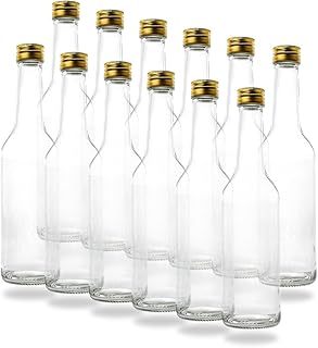 Kleine Glasflaschen, 350 ml, mit Schraubverschluss, PP28, goldfarben, leer, zum Befüllen von Wein- und Likörflaschen, 350 ml, 6 Stück