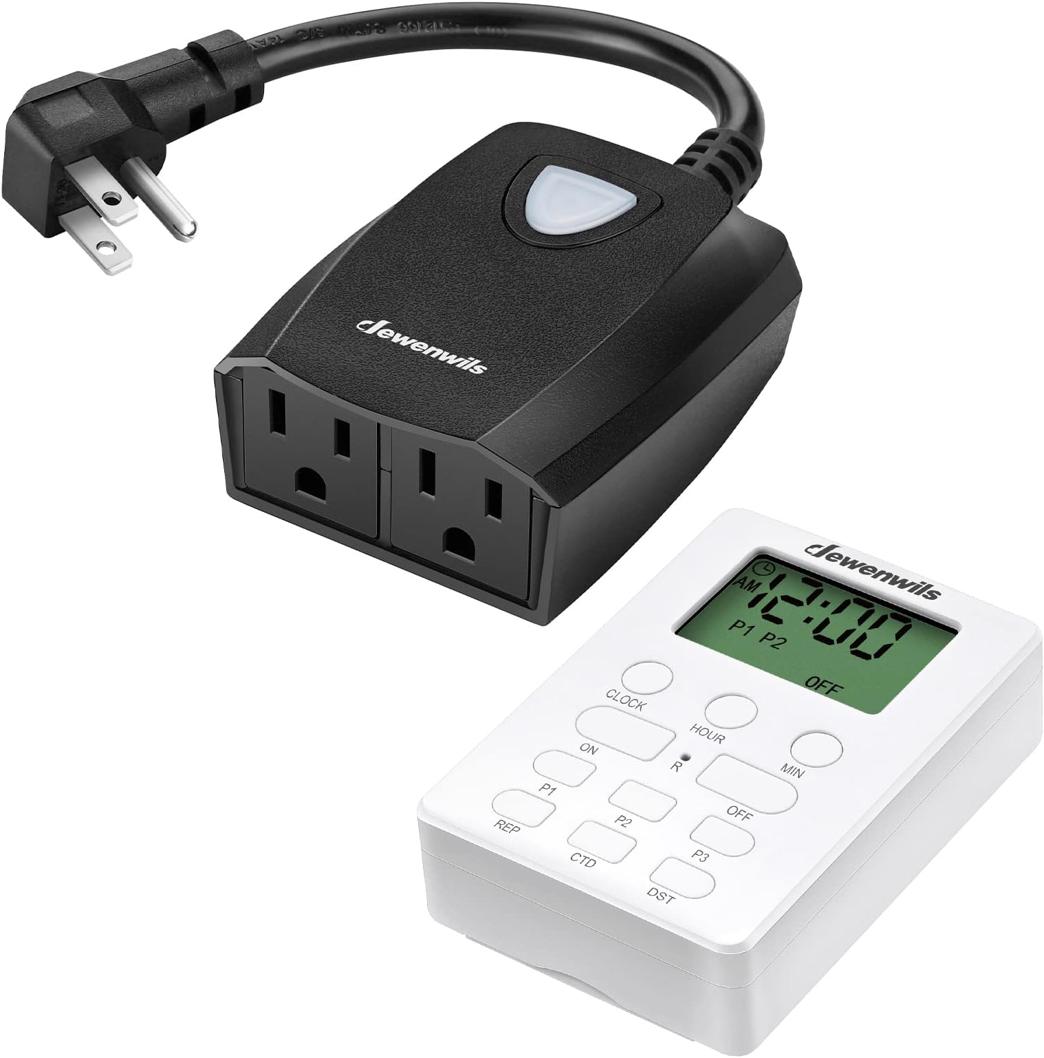 DEWENWILS Outdoor Light Timer with Remote, ON/Off Repeat Cycle Outlet, Waterproof 100FT, Plug in Digital Timer for Holiday String Light, 1/2 HP, 15A, ETL Listed