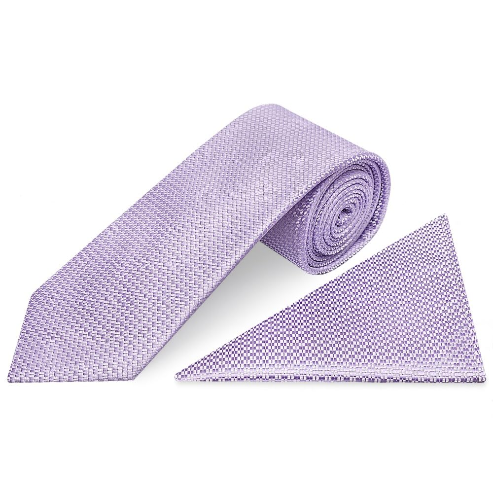 TIES R US Lilac Textured Classic Tie and Pocket Square Set