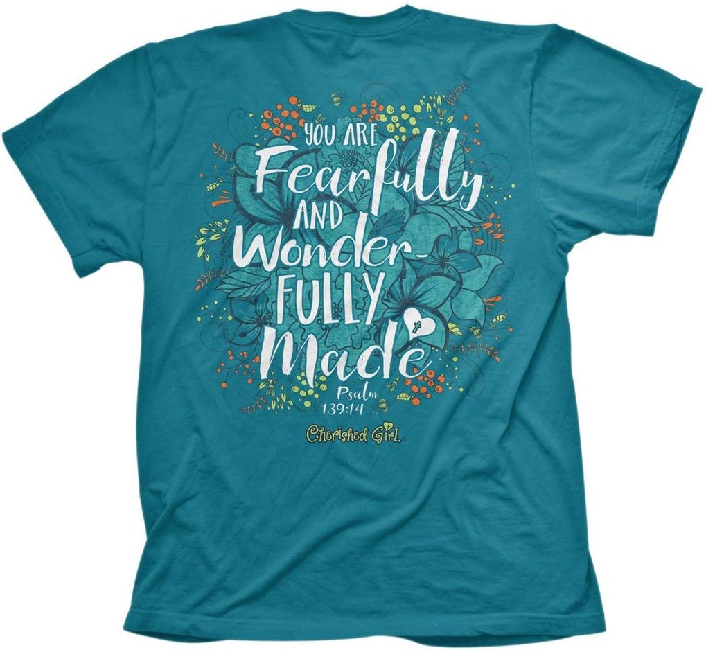 Cherished Girl Women's Wonderfully Made Flowers T-Shirt - Blue -LG
