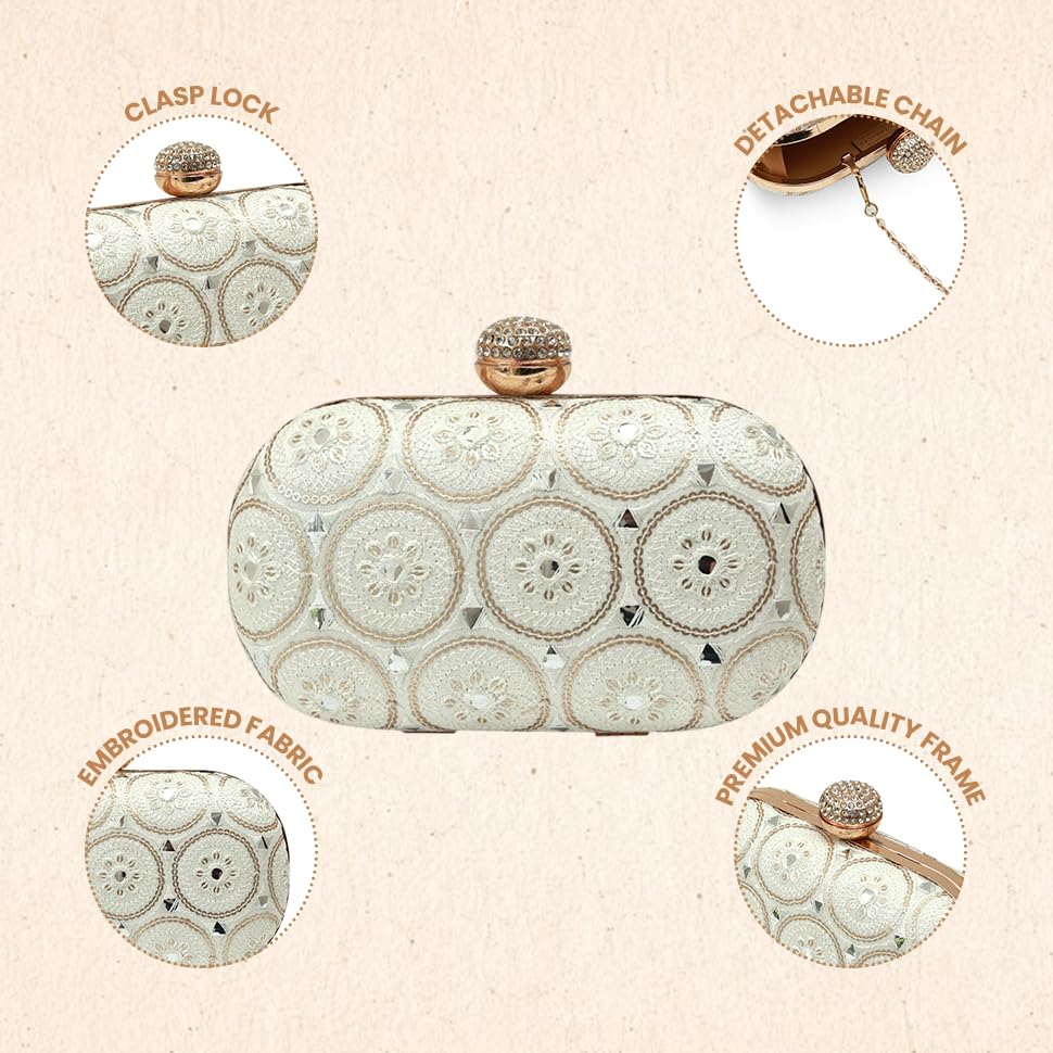Image of THE TAN CLAN Inaara Oval Clutch for women Purses Luxury Evening Handbags for ladies with Detachable Handle