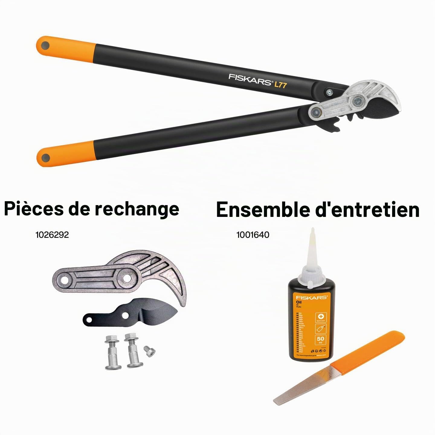 Fiskars Coupe-branches à enclume pour bois sec et dur, Système à crémaillère PowerGear II, Diamètre de coupe: 5 cm, Lames en acier trempé avec revêtement antiadhésif, Longueur: 69 cm, L77, 1000583