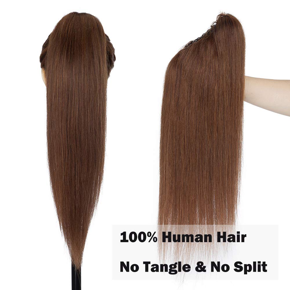 SEGO Coda di Cavallo Capelli Veri Clip Pinza Extension Ponytail Naturale Remy Human Hair Umani Lisci 50cm Fascia Unica 120g - # Castano Cioccolato