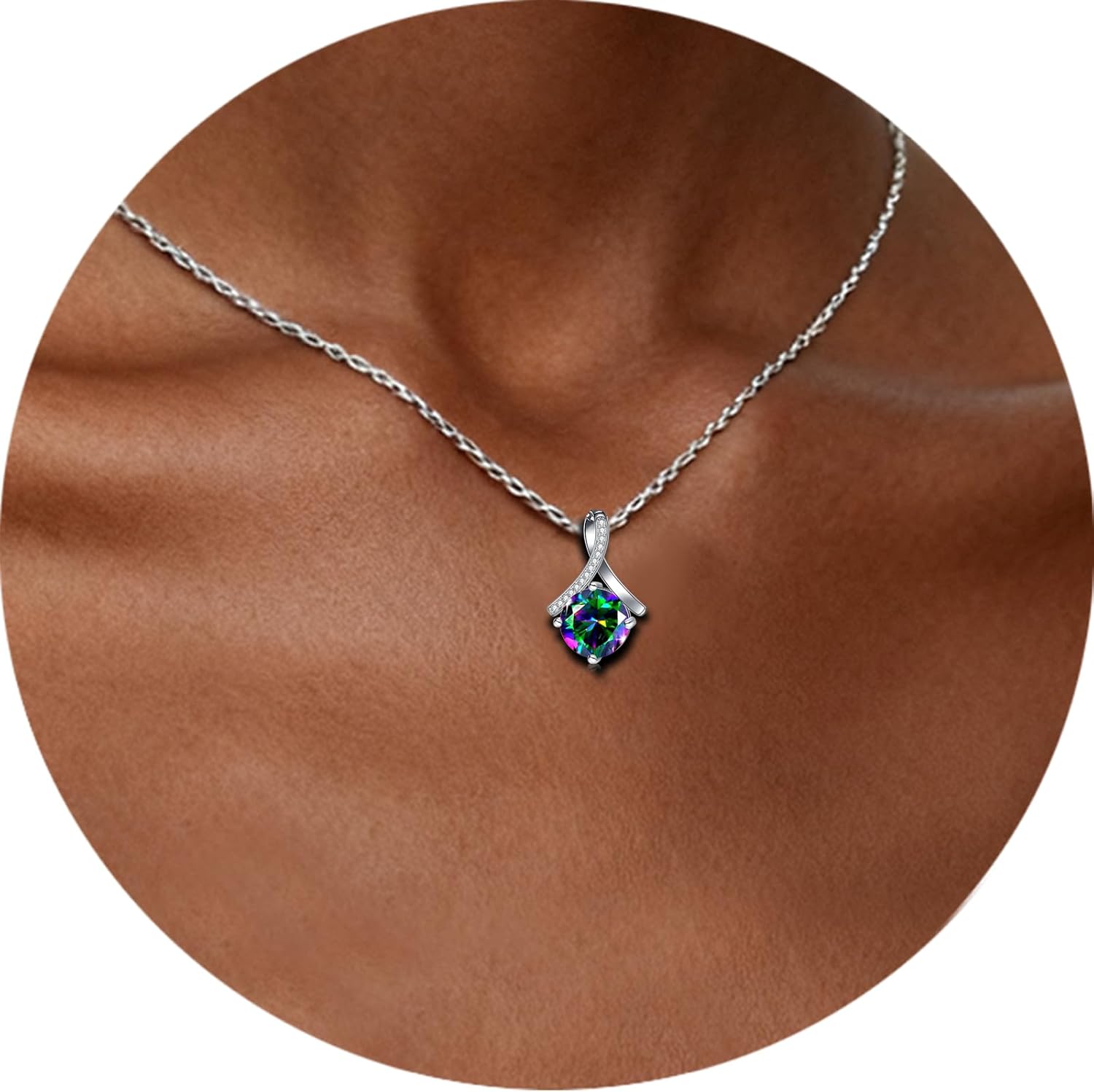 Necklace for Her Birthstone Necklaces for Women Fine Jewelry Heart Birthstone Pendant Necklace for Women 18K White Gold Plated Zirconia Necklaces Wedding Anniversary Birthday Mothers Day Jewelry Gifts For Her Mother Wife - Image 3