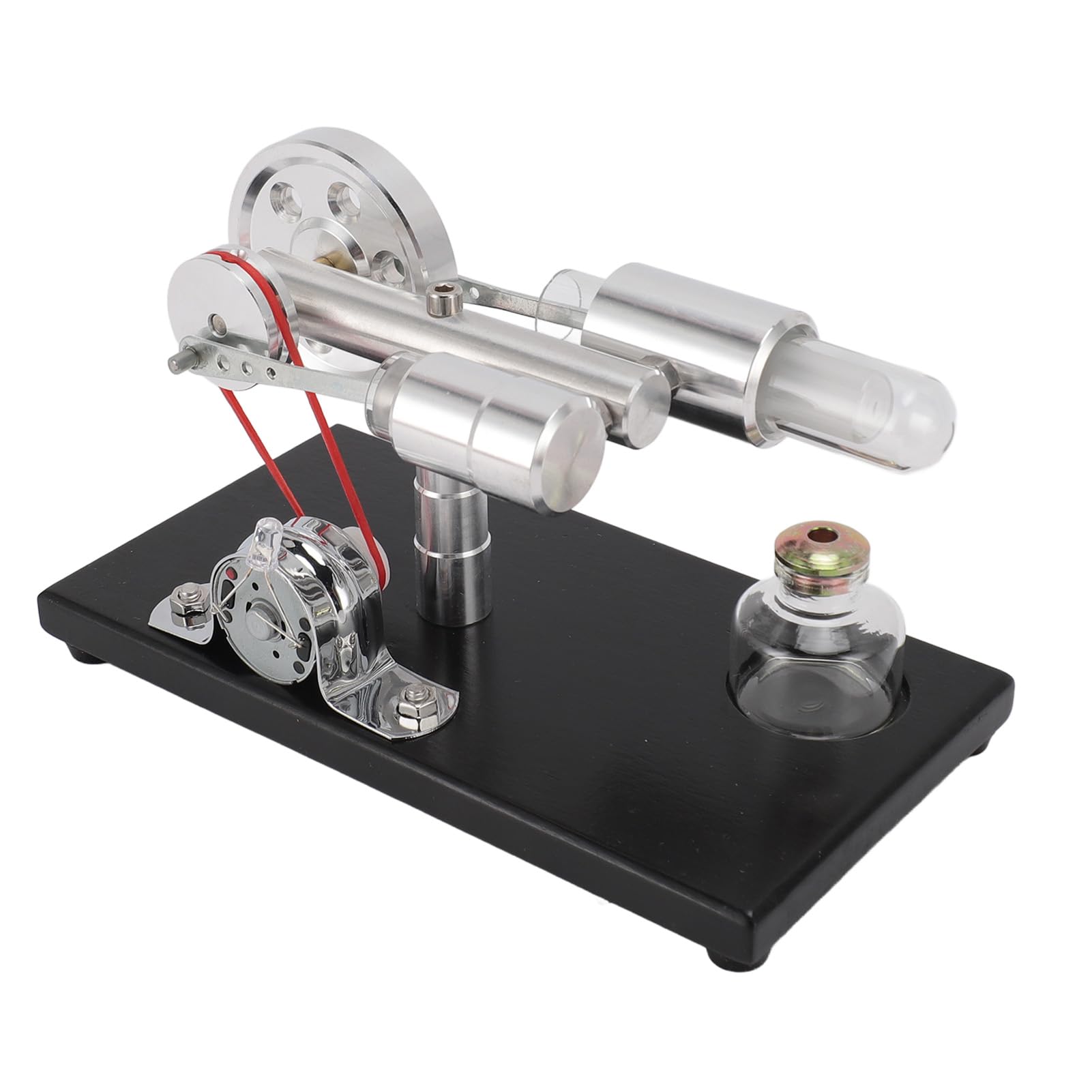 Modello di Motore Sterling Generatore di Energia Elettrica a Luce LED Colorata per Giocattoli Educativi Materiale Piastra di Base CNC Lega di Alluminio Vetro Legno di Pino