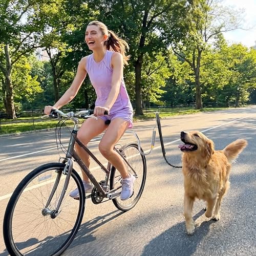 Artpet Hands-Free Bike Attachment for Dogs Bicycle Running Leash with Shock Absorbing Spring Safe Riding Accessory for Medium & Large Pets Easy Install Cycling Companion Silver