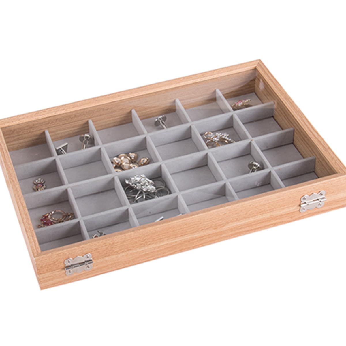 Caja de Almacenamiento de Joyas Organizador Multifunción Rejillas y Ventana Transparente para Pendientes, Anillos y Collares, Adecuado para Viaje y Exhibición en Mostrador
