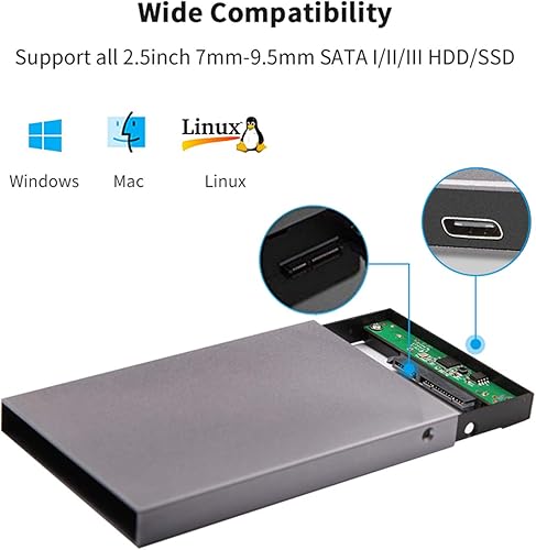 Miniatura 6 de SSK - Carcasa de aluminio para disco duro externo SATA de 0.276 in y 0.374 in, SATA I II III, PS4, HDD, SSD