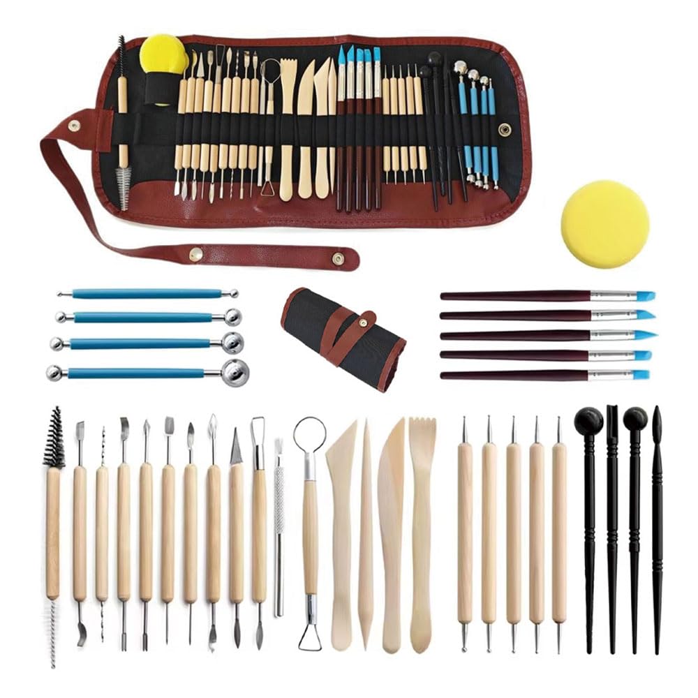 粘土彫刻ツール 陶芸・粘土ツール 36本セット ステンレス製 DIY彫刻ツール 陶芸道具 粘土 細工 粘土道具 初心者/学生/陶芸家 収納ケース付属