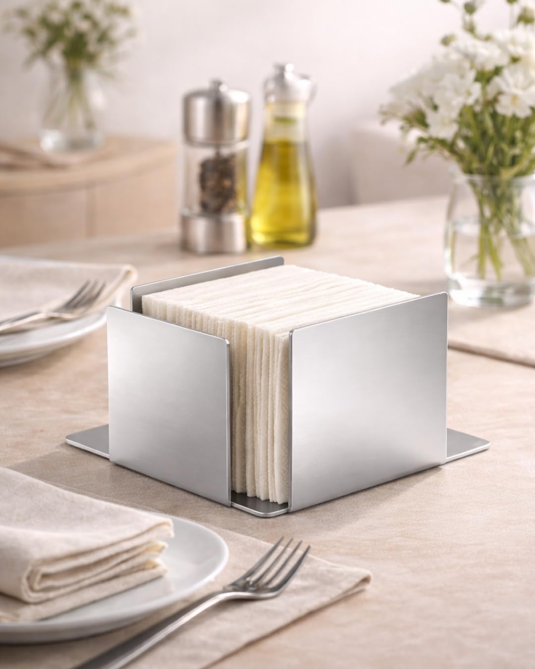 Portatovaglioli Liscio in Acciaio Inox, Design Minimal ed Elegante, Accessorio Moderno per Tavola e Cucina