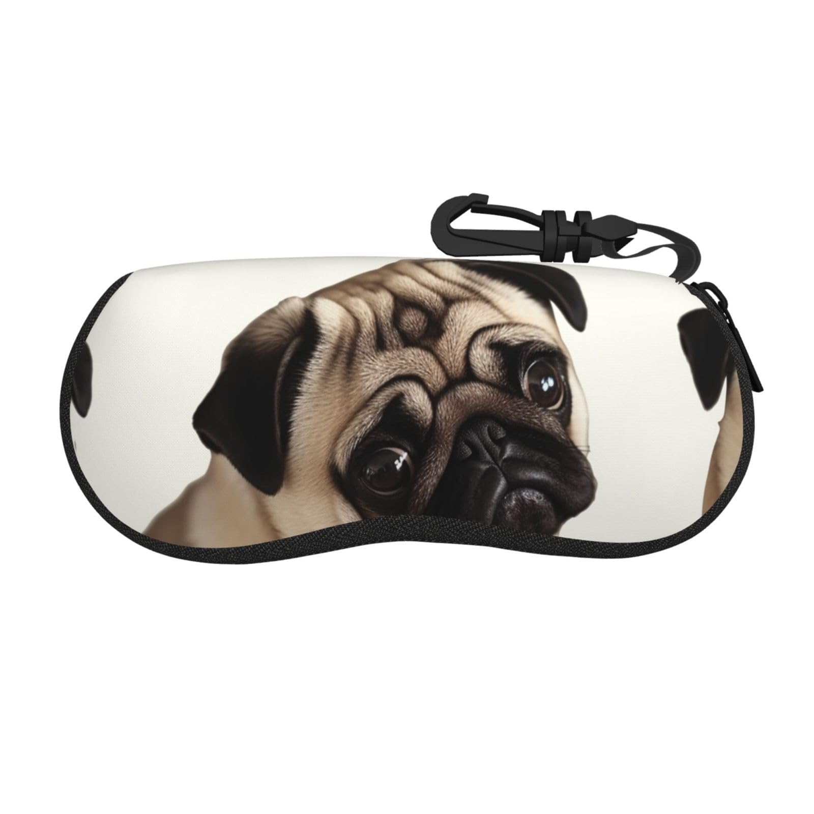 Bwlhjke Unisex Black Pug Dog Glasses Case Zipper Hard Shell Sunglasses Cases Portable Travel Eyeglasses Case With Hook