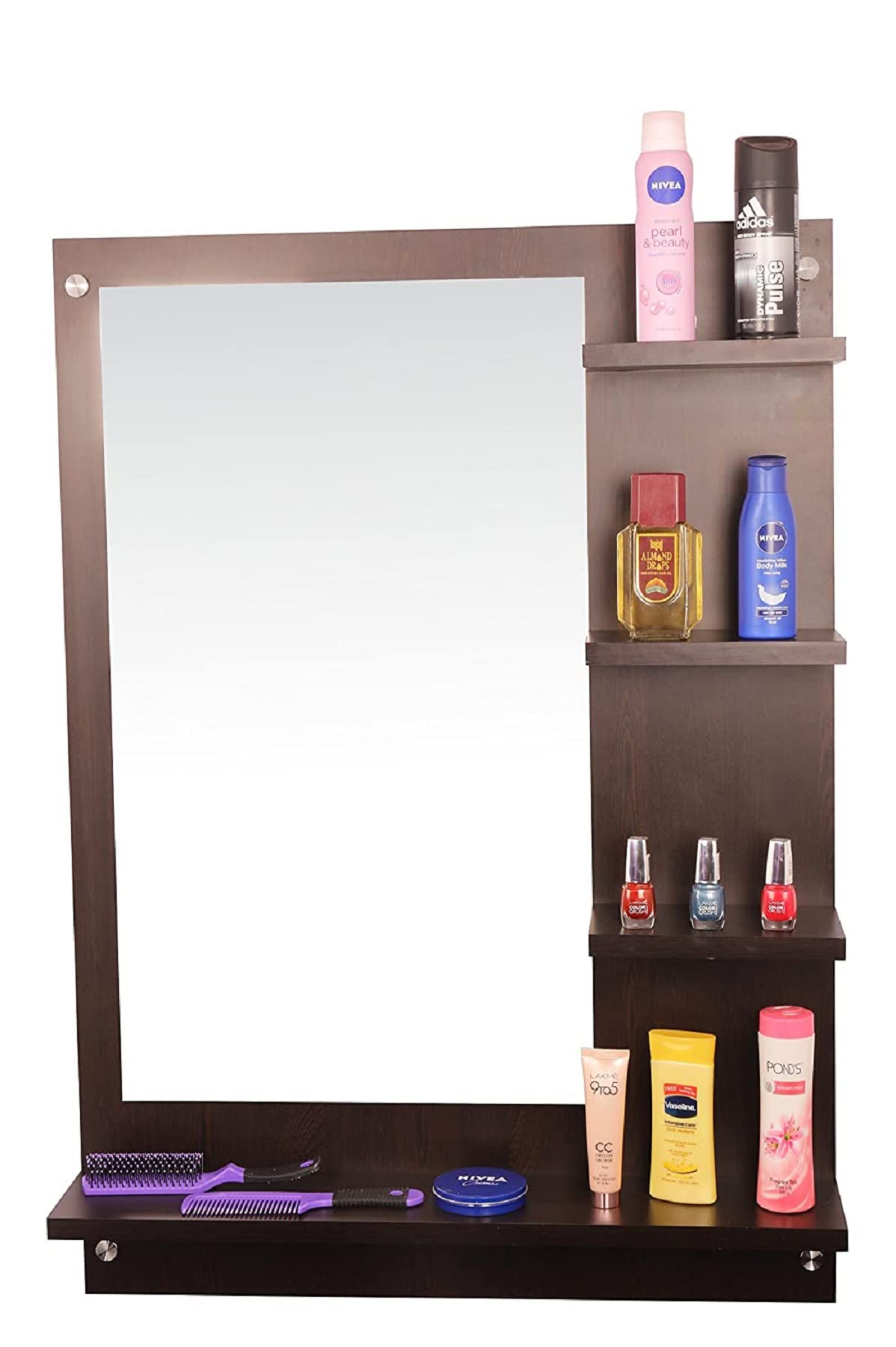 Wall Mirror with Shelf for Living Room Bedroom Dressing Mirror for Wall Decor (Brown) (Brown)