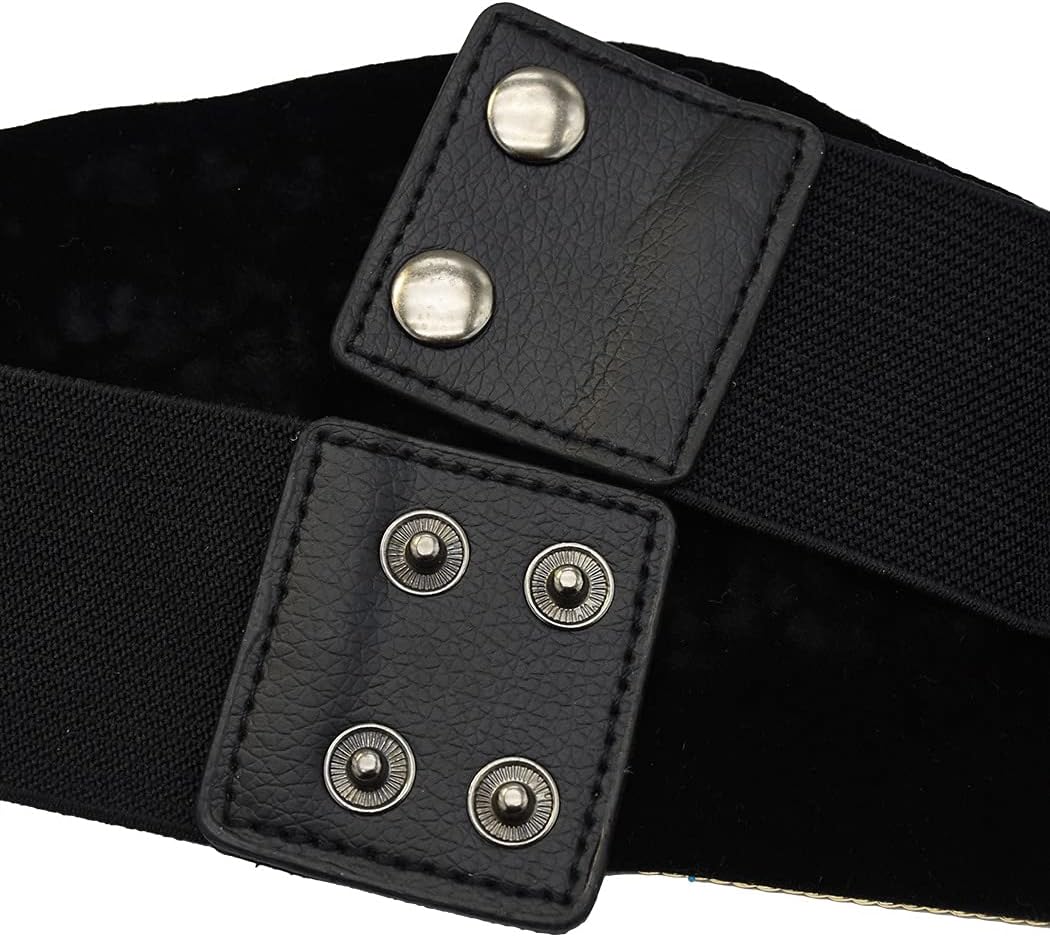 idealway Bohemian Women Belts Wide Stretch Elastic Waist Cinch Belt Handmade Beaded Flower Adjustable Belt for Dresses - Image 4