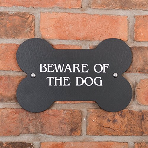 Bone shaped Beware of the Dog sign in slate