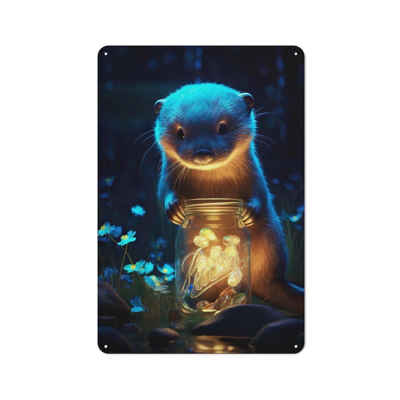 Junmoney Cute Otter Luminous Glow Decorative Tin Sign 30X20cm, Old Fashioned Vintage Wall Decor For Lounge, Study, Pub Or Wall Gallery