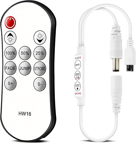 RGBZONE Mini controlador LED IR, control remoto inalámbrico IR de 11 teclas, soporte para DC5V12V24V de un solo canal 3528 5050 tira de luces LED