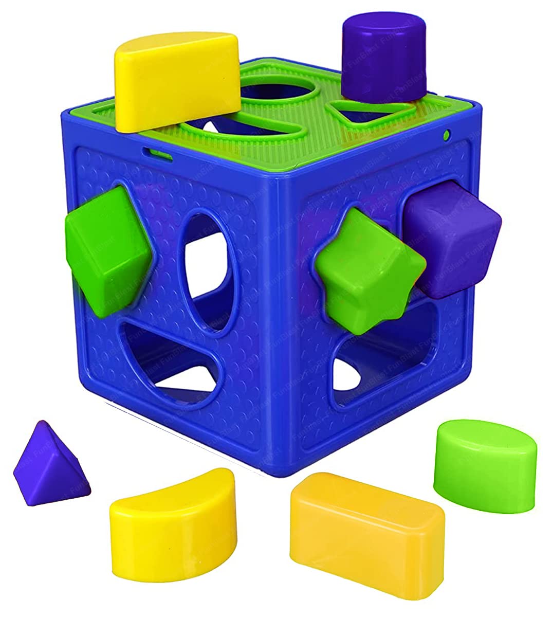 FunBlast Shape Sorter Cubes for Kids - Colour Recognition Shapes Sorting and Plugging Toys, Cube Box with 9 Shapes for 3+ Ys Old Kids, Boys & Girls, Learning Toys for Kids, Multi