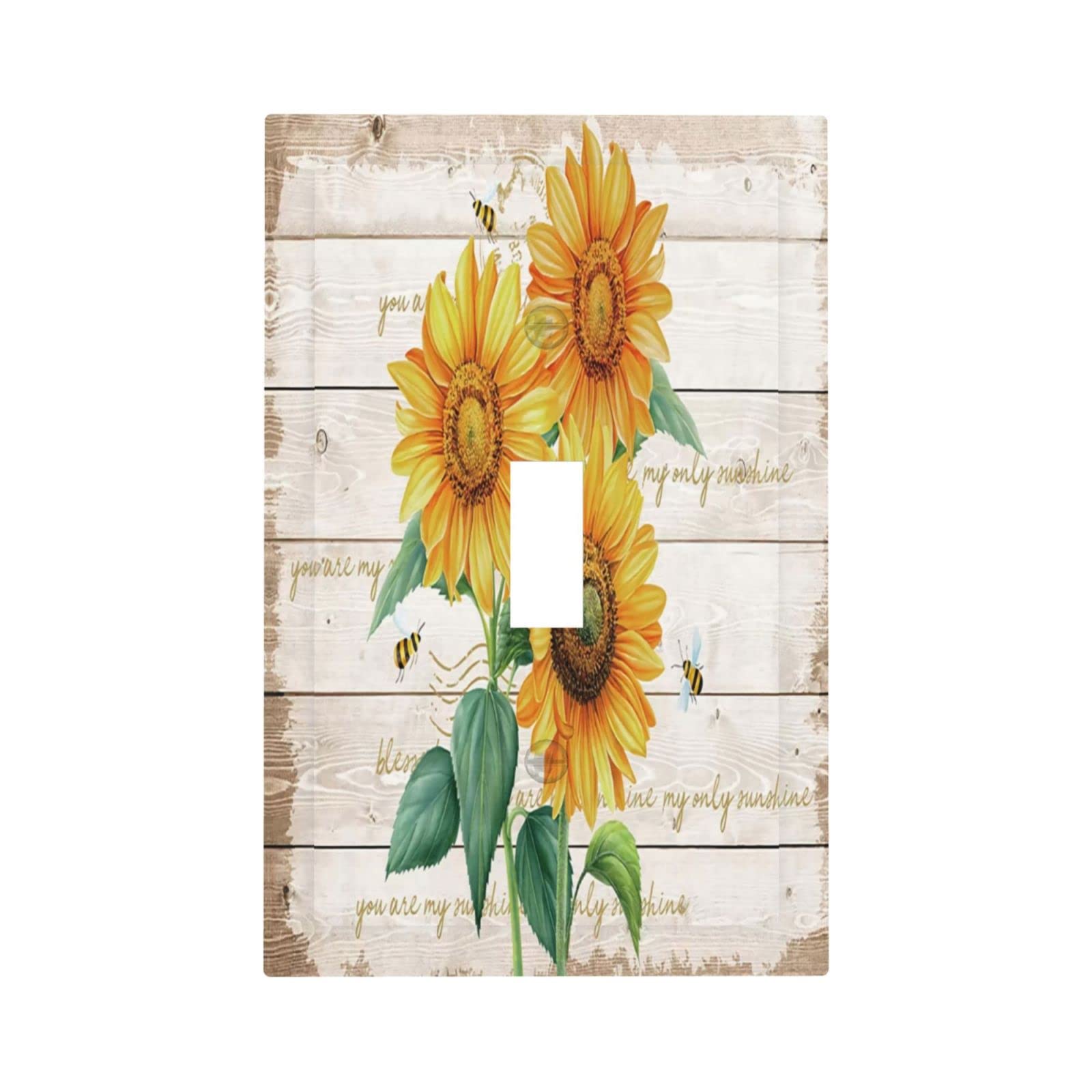 Yellow Sunflower Floral Rustic Vintage Wood Barn Door Single Toggle Artistic Light Switch Covers 1 Gang Wall Plate Electrical Device Decorative Switch Plate Covers Faceplate for Farmhouse Bathroom