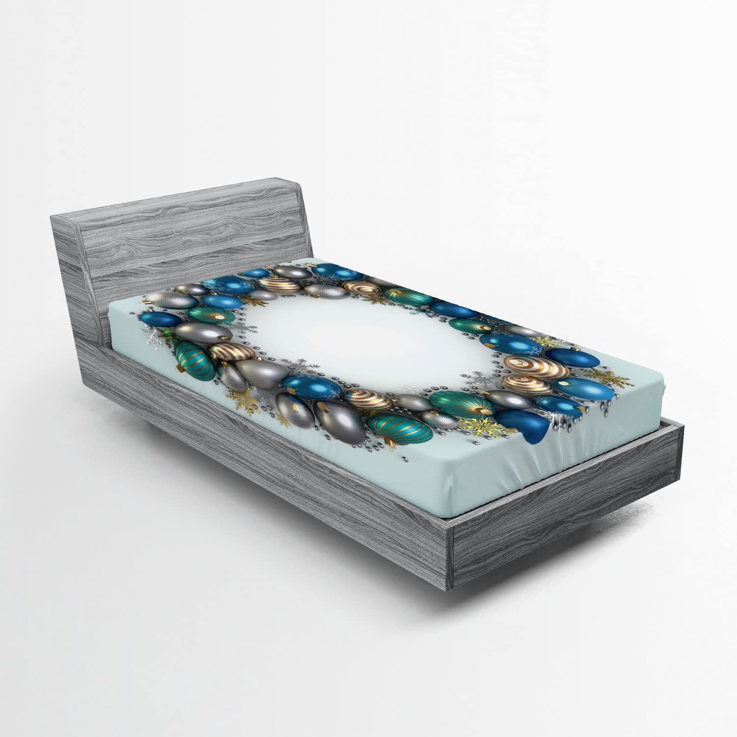 Ambesonne Christmas 2 Pack Fitted Sheet, New Years Ornament, Bed Cover All-Round Elastic Deep Pockets 2 Pieces, Package Contains 2 Twin Size Fitted Sheets, Dimgrey Blue