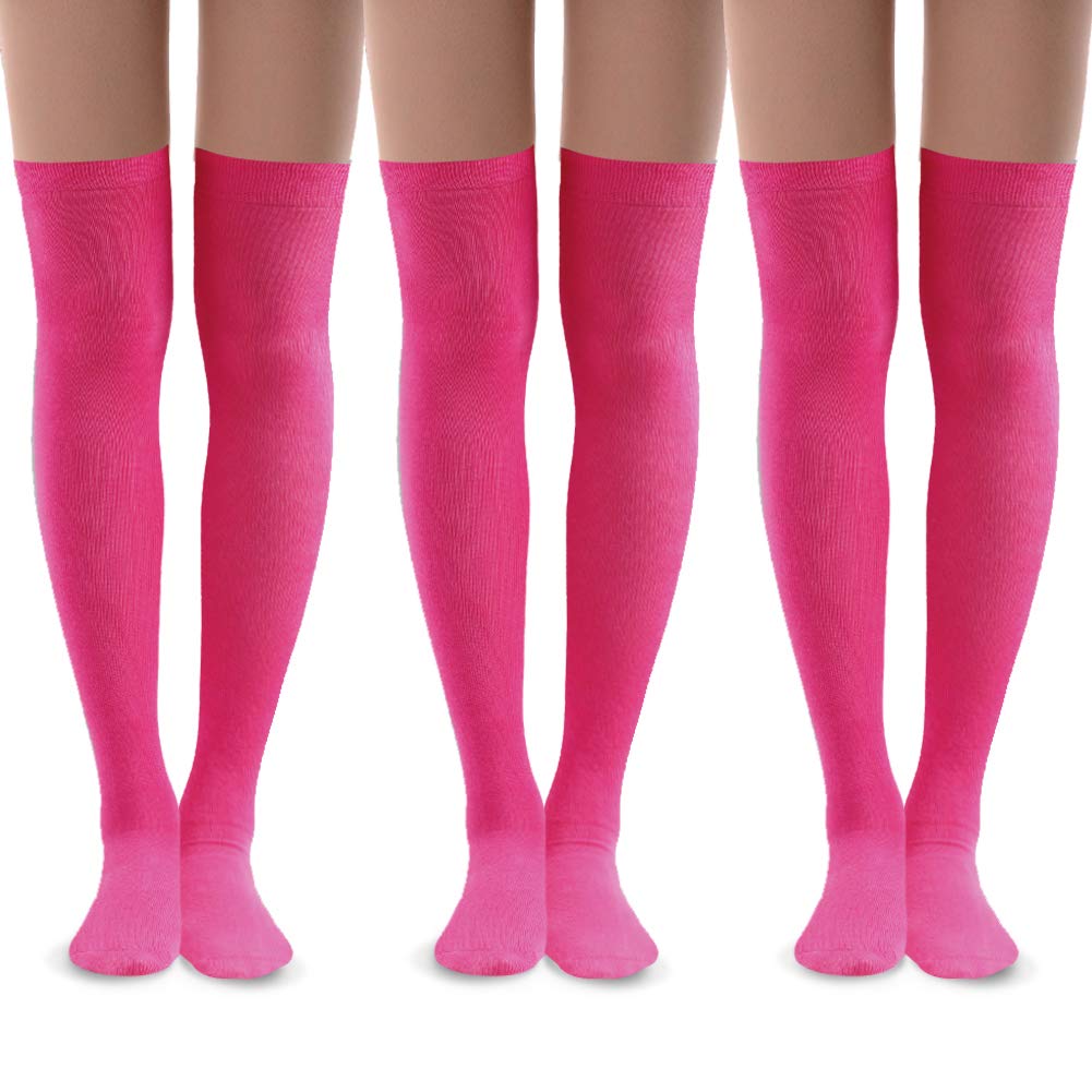 MK MEIKANPink Over Knee High Socks for Women, Thigh High Cosplay Women's Girls' Gifts Knee Soft Socks Breast Cancer Awareness Pink Socks 3 Pairs (Pink), Pink*3, One size