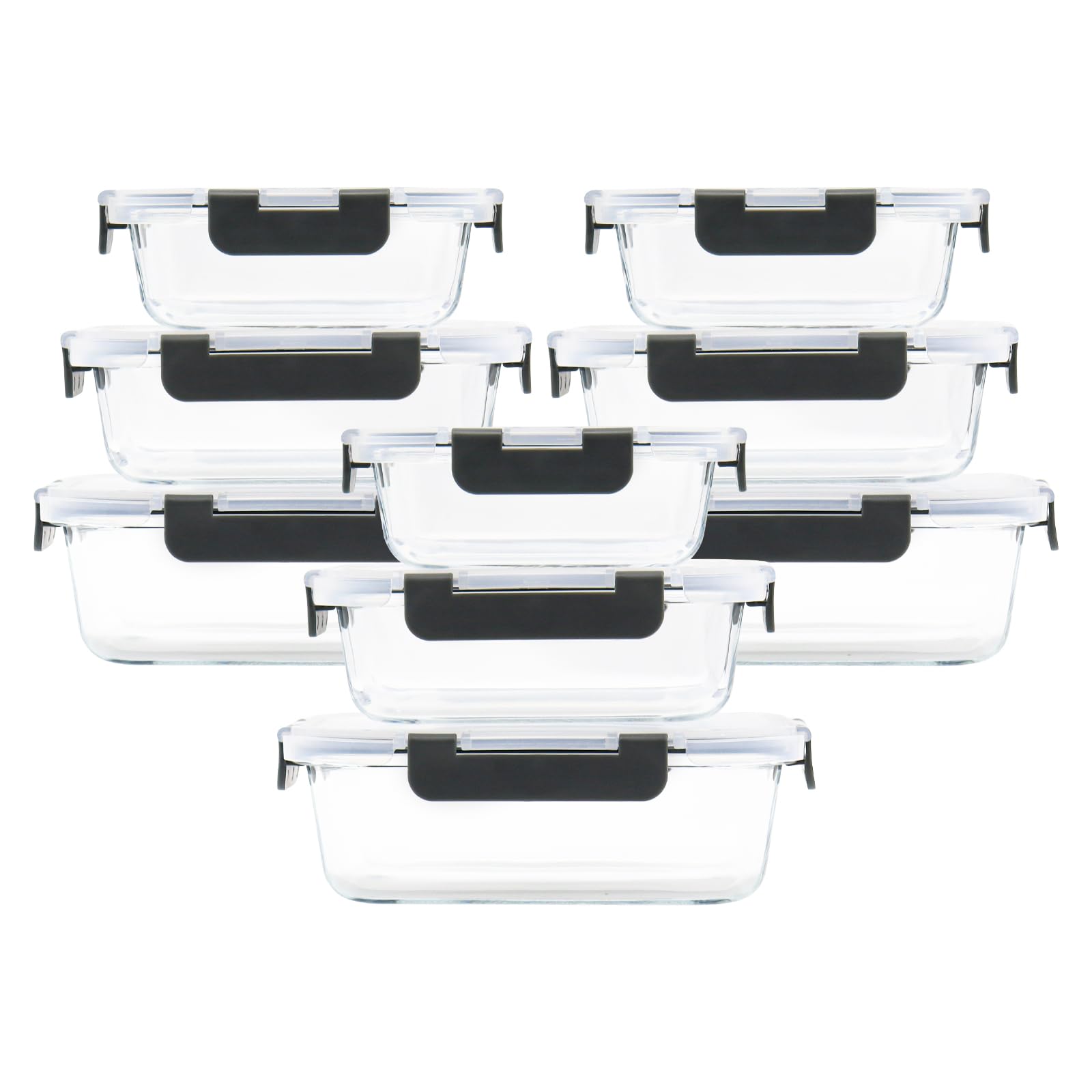 18pc Glass Food Storage Containers with Lids Airtight, 9 Pack Rectangular Glass Meal Prep Containers, Dishwasher, Microwave, Freezer Safe