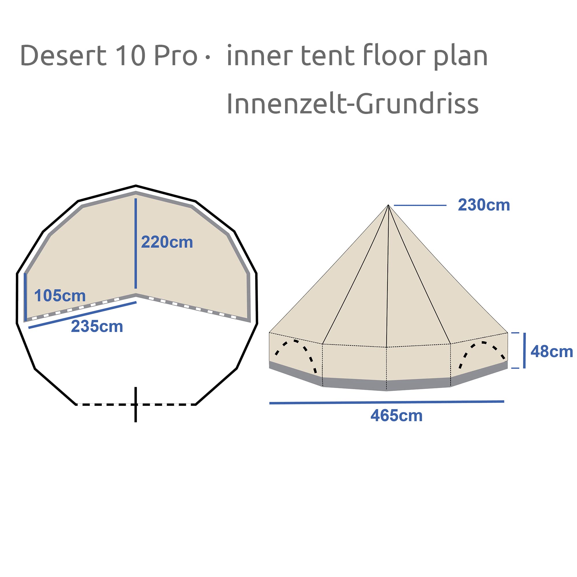 your GEAR Tente Desert en coton - 2 tailles Ø 4 m ou Ø 5 m, pour 4 à 10 personnes - Sol en PVC cousu - Auvent UPF 50+ - Protection 10 000 mm - Colonne d'eau - Tente de camping ronde Tipi