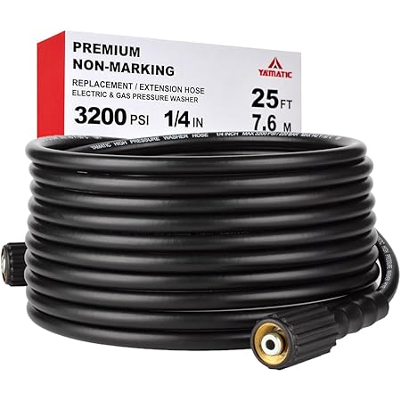 YAMATIC Pressure Washer Hose 25 FT 1/4" Kink Free M22 14mm Brass Thread, Replacement for Ryobi, Troy Bilt, Greenworks, Simpson & More Power Washers, 3200 PSI