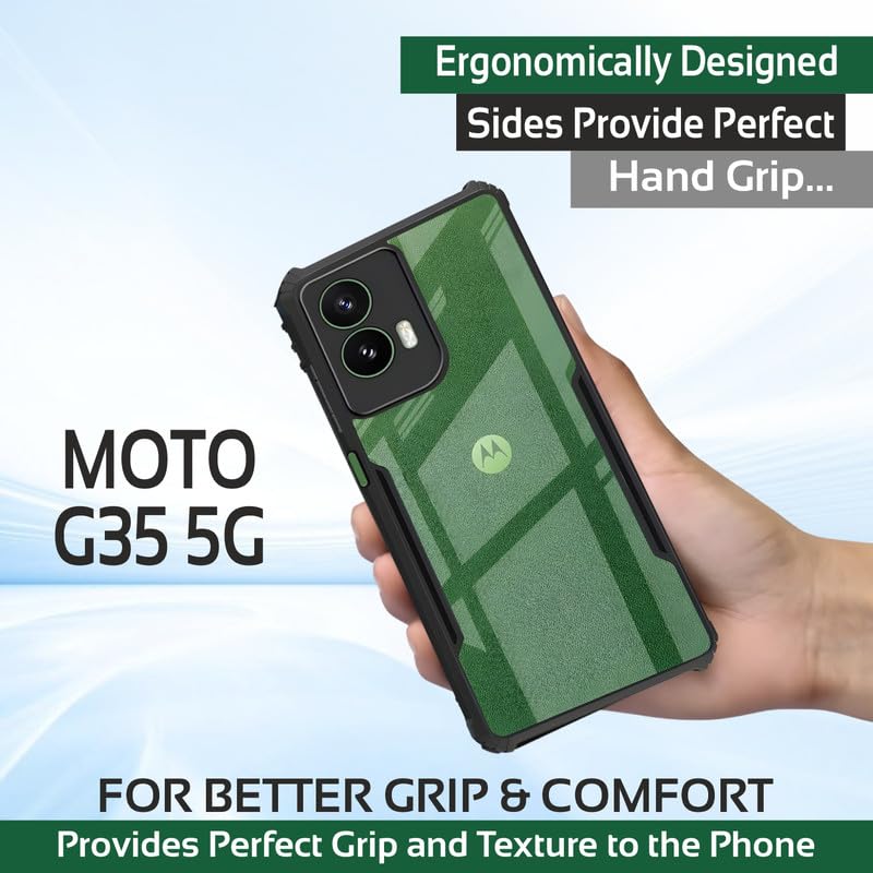 Image of AIBEX Compatible for Motorola G35 5G Mobile Back Case Cover, Crystal-Clear Shockproof Bumper with Camera Guard | 360 Hybrid Protection (TPU+PC) | Anti-Yellow, Slim Transparent - Black