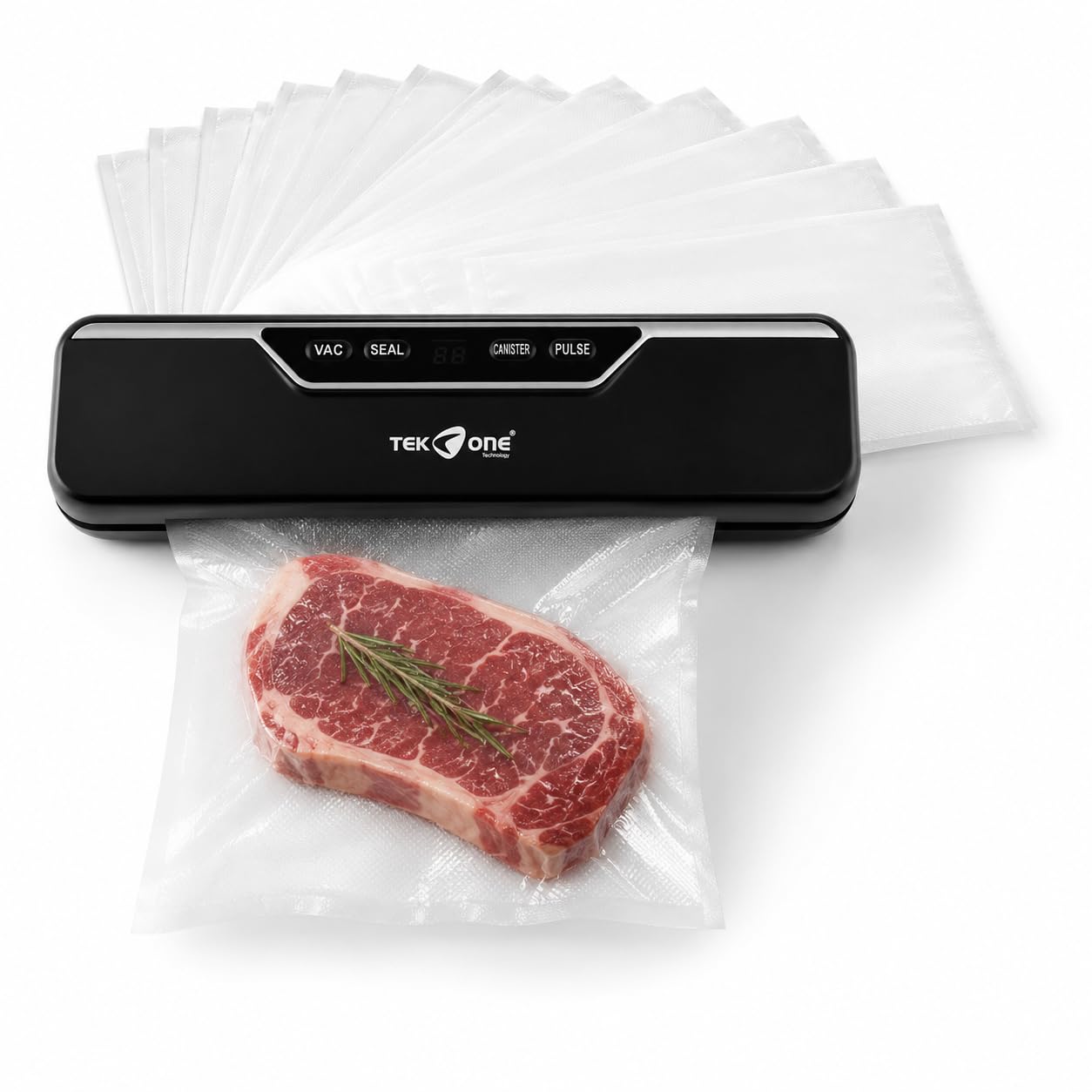 Macchina Sottovuoto Automatica 110W con 10 Sacchetti Inclusi | Sigillatrice Alimenti Compatta VAC/SEAL | Aspirazione -60KPa | Barra Saldante 30 cm | Display Touch Nero