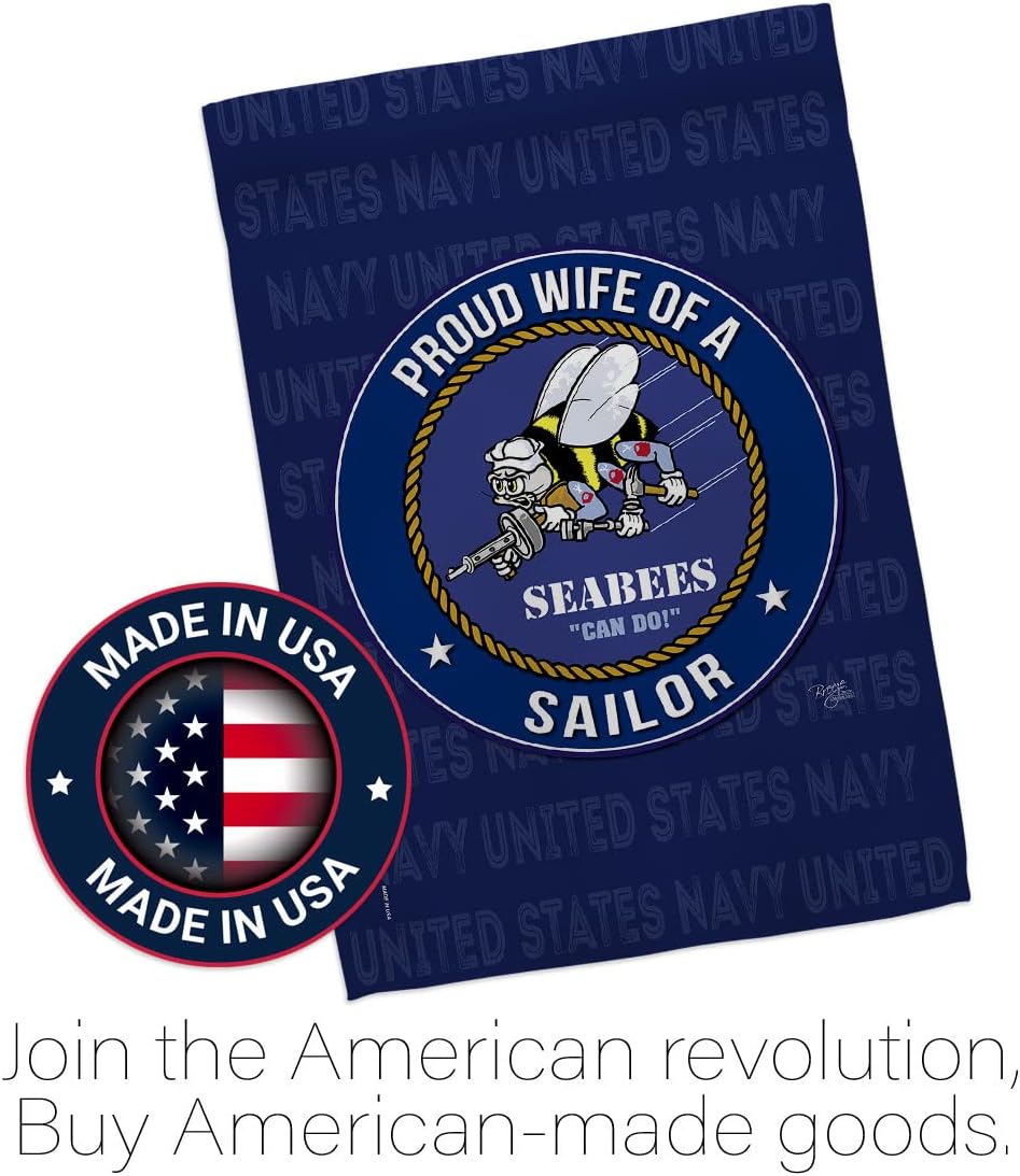Breeze Decor Proud Wife Sailor Garden Flag Armed Forces Navy USN Seabee United State American Military Veteran Retire Official House Banner Small Yard Gift Double-Sided, Made in USA