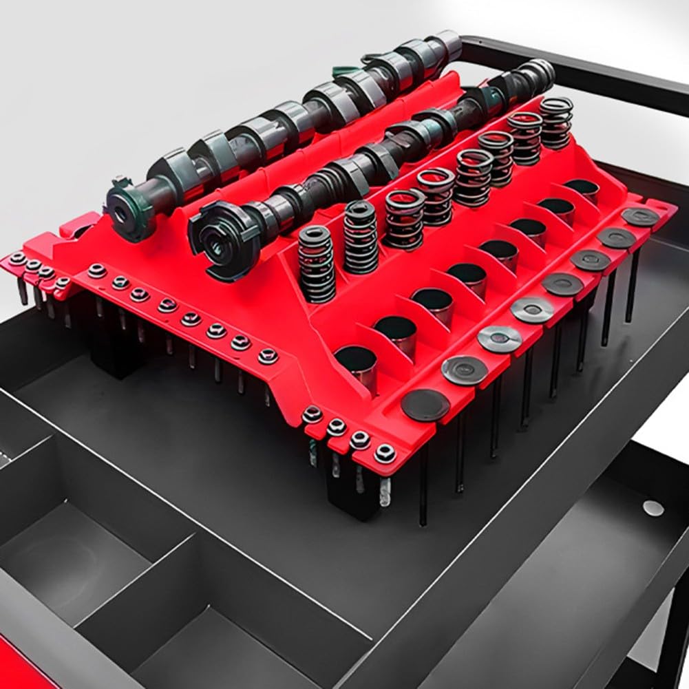 Plateau de pièces de culasse de moteur, boîte de rangement d'arbre à cames à ressort de soupape, plate-forme de rangement en polypropylène rouge pour atelier de réparation automobile