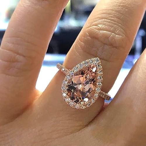 925 Sterling Silver Shiny Full Diamond Ring Classic Champagne Heart-Shaped Cubic Zirconia Rings CZ Diamond Ring Eternity Fashion Band Ring for Women Birthday Present (US Code 8)