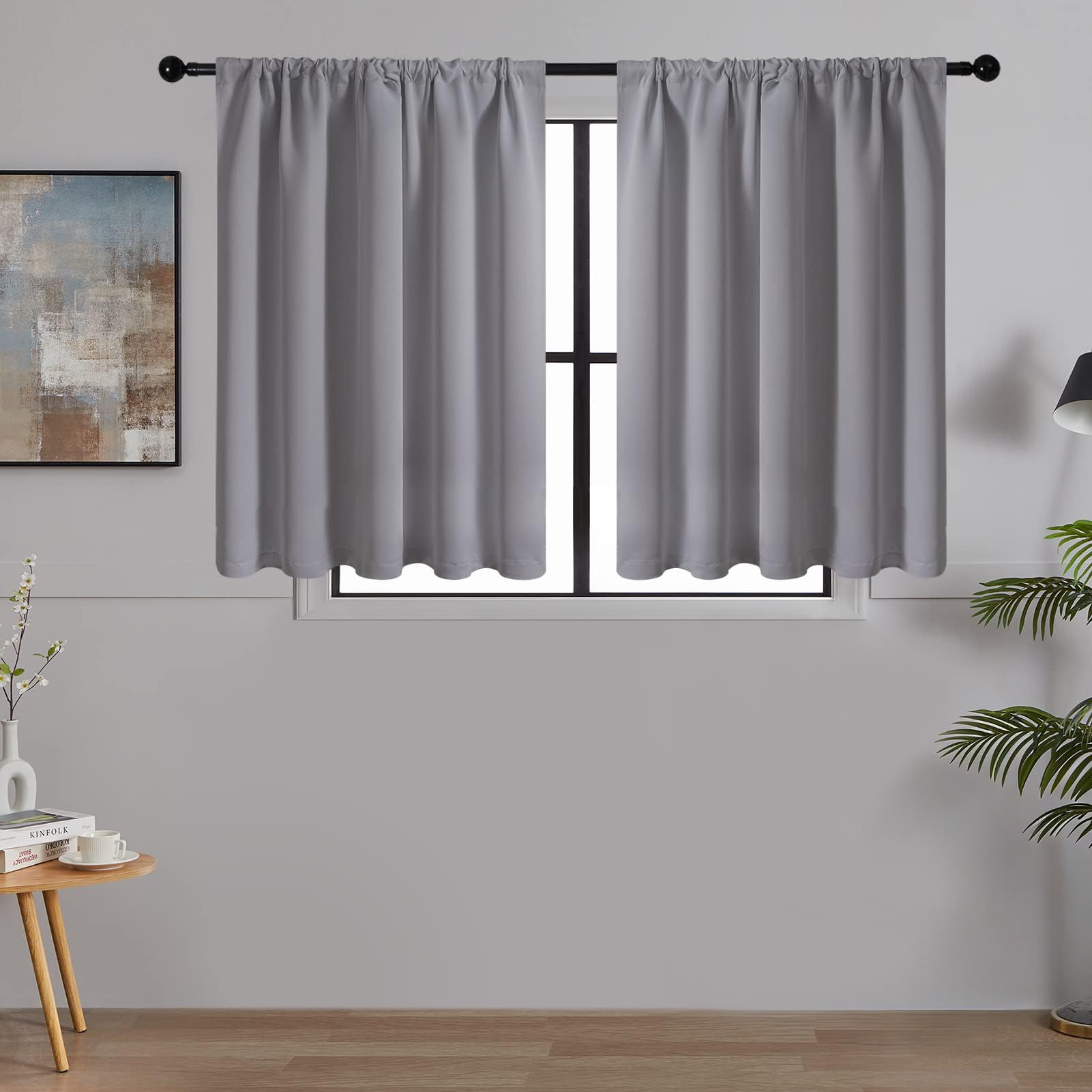 MRTREES Net Curtains Opaque Short Modern Window Kitchen Motorhome Bistro Curtain Set of 2 H 120 x W 90 cm Kitchen Curtains Water-Repellent Short Curtain Small with Rod Pocket Light Grey — image 1