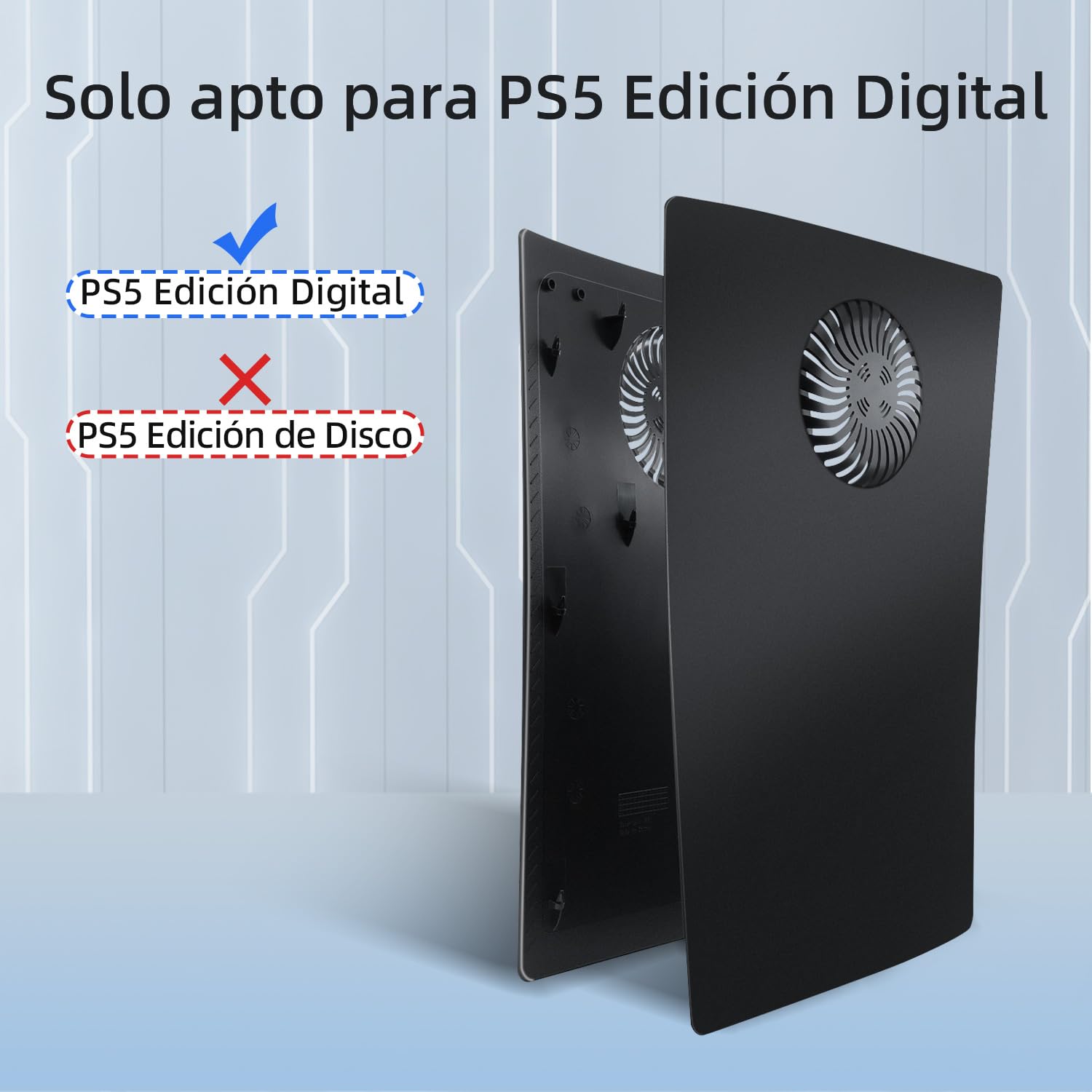 Mcbazel PS5 Consola de la Cubierta con Ranuras de Aire de refrigeración de reemplazo de la Placa Frontal para la Consola de PlayStation 5 Digital Edition- Negro(No para PS5 Slim)