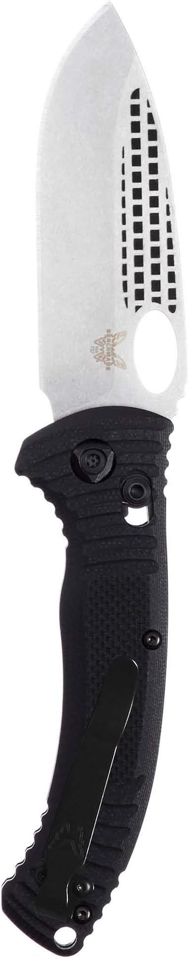 Benchmade - Aileron 737 Tactical EDC Folding Knife with Two-Handed Tarani Open, Made in USA, Drop-Point Blade, Plain Edge, Satin Finish, Black Handle