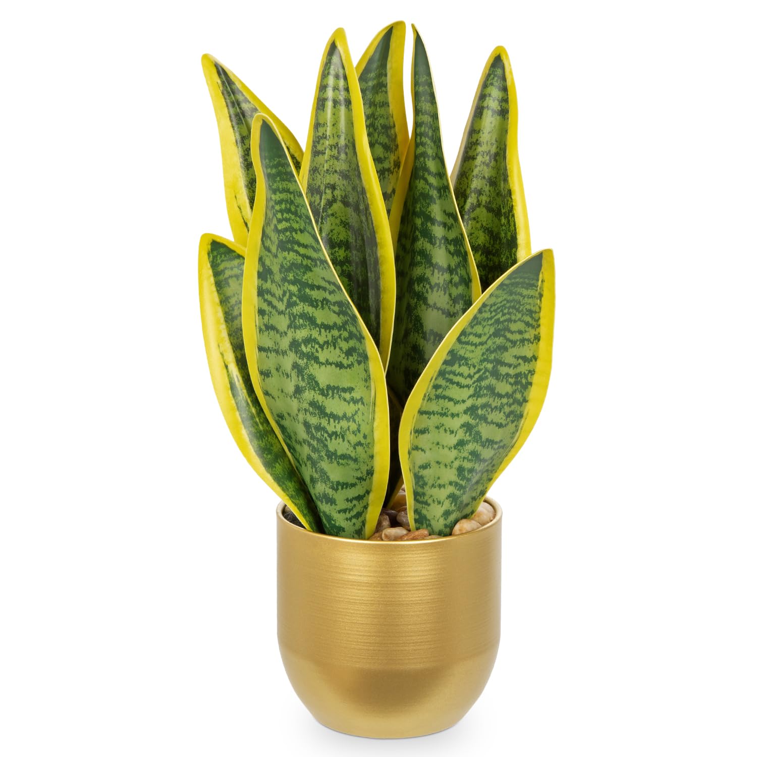 Hollyone 13 inch Artificial Snake Plant in Gold Pot