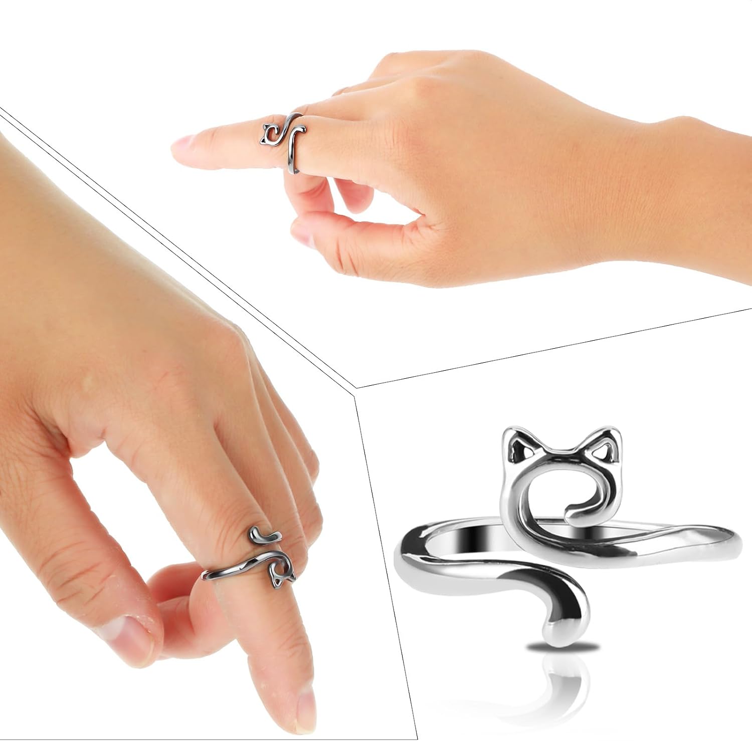 4 PCS Adjustable Knitting Crochet Loop Rings, Metal Open Yarn Guide Rings for Fingers, Cat Style Thimbles for Faster Knitting, Ideal Gifts for Crochet Enthusiasts